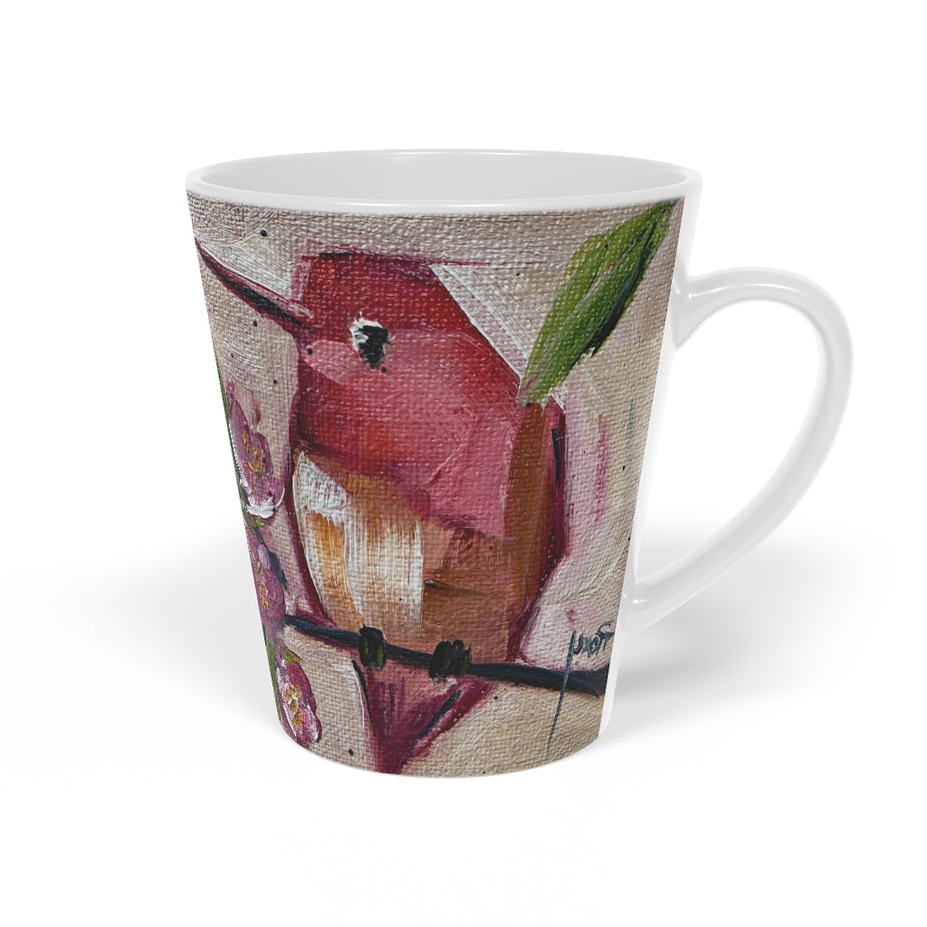 Taza de café con leche de colibrí rosa, 12 oz