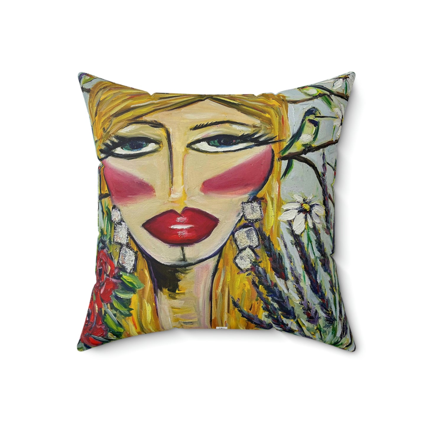 Hummingbird Lady Indoor Spun Polyester Square Pillow