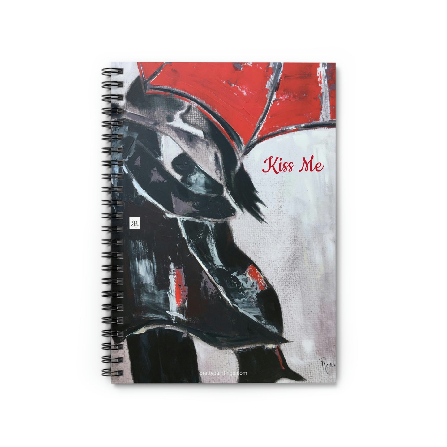 Romantic Couple under Red Umbrella "Kiss Me" Spiral Notebook