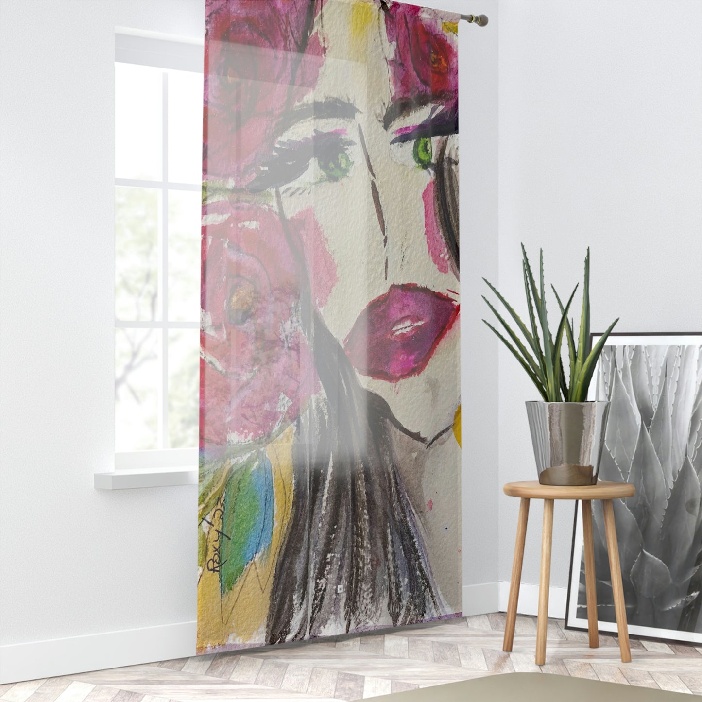 Pretty Interested Brunette with Big Lips "Uh-huh" 84 x 50 inch Sheer Window Curtain