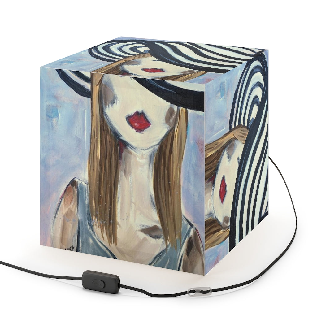 Blonde in a Striped Hat Cube Lamp
