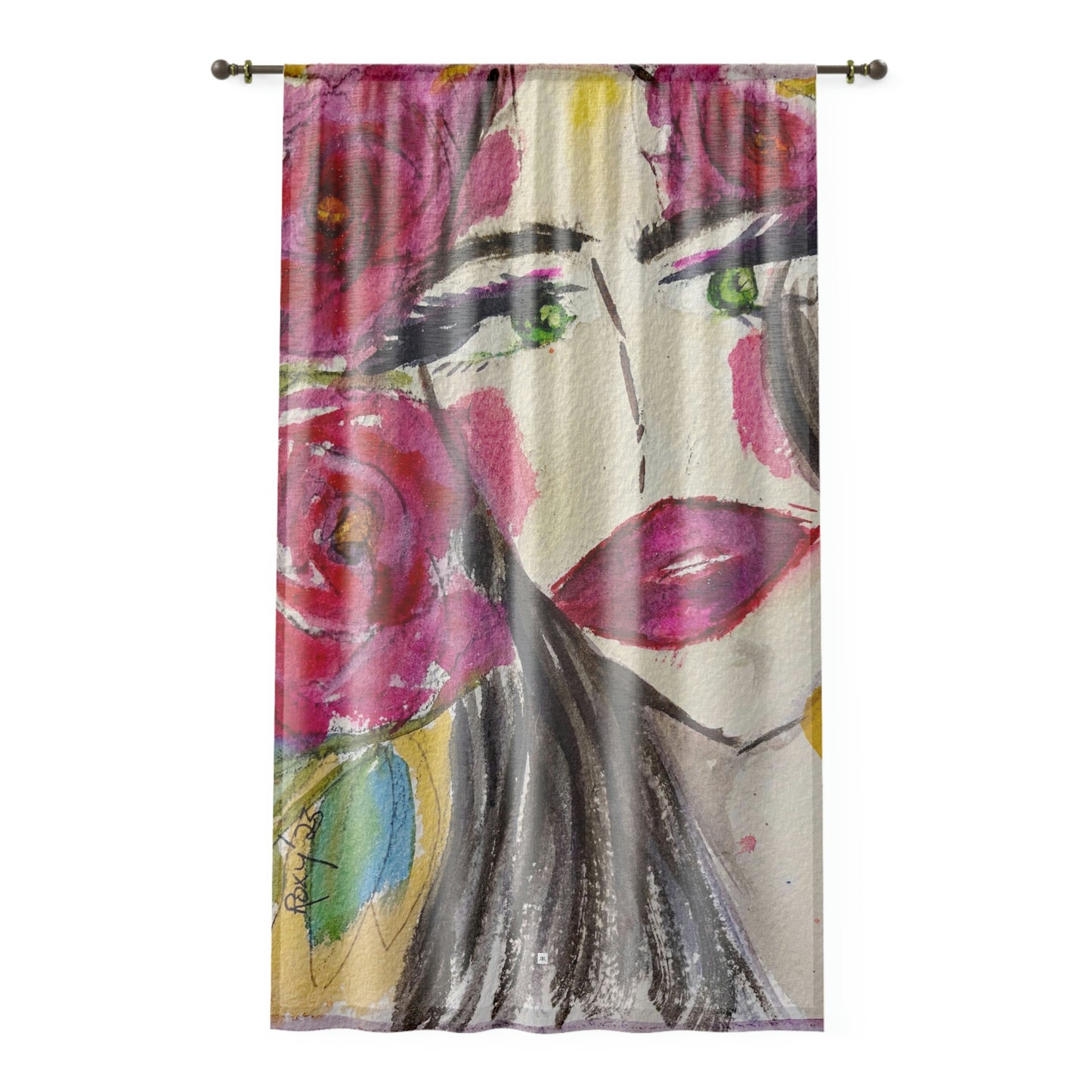 Pretty Interested Brunette with Big Lips "Uh-huh" 84 x 50 inch Sheer Window Curtain