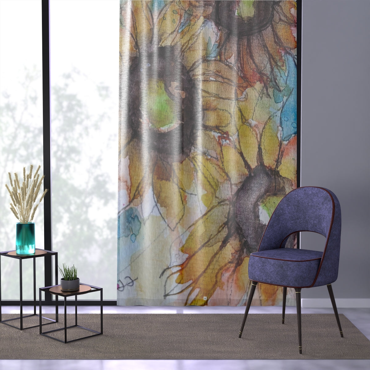 Sunflowers print on 84 x 50 inch Sheer Window Curtain