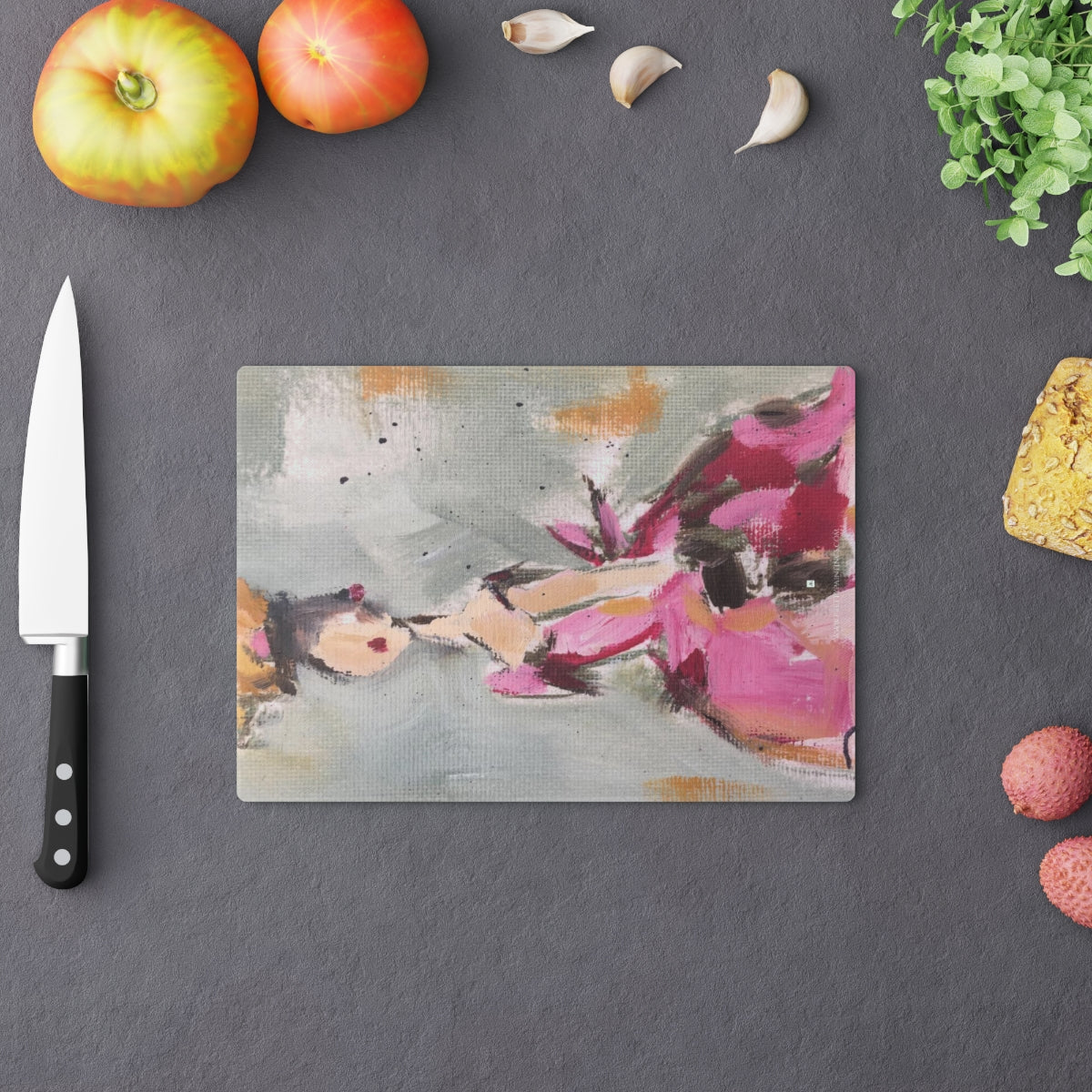 Fancy Lady in a Pink Ball Gown Glass Cutting Board