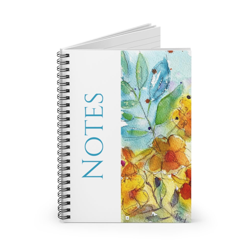 Notes Original Loose Floral Pink Orange Tube Flowers Painting imprimé sur Spiral Notebook - Ruled Lined - Mom Friend Student gift