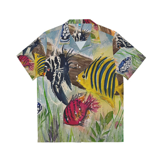 Camisa hawaiana de hombre de acuarela suelta original de peces coloridos