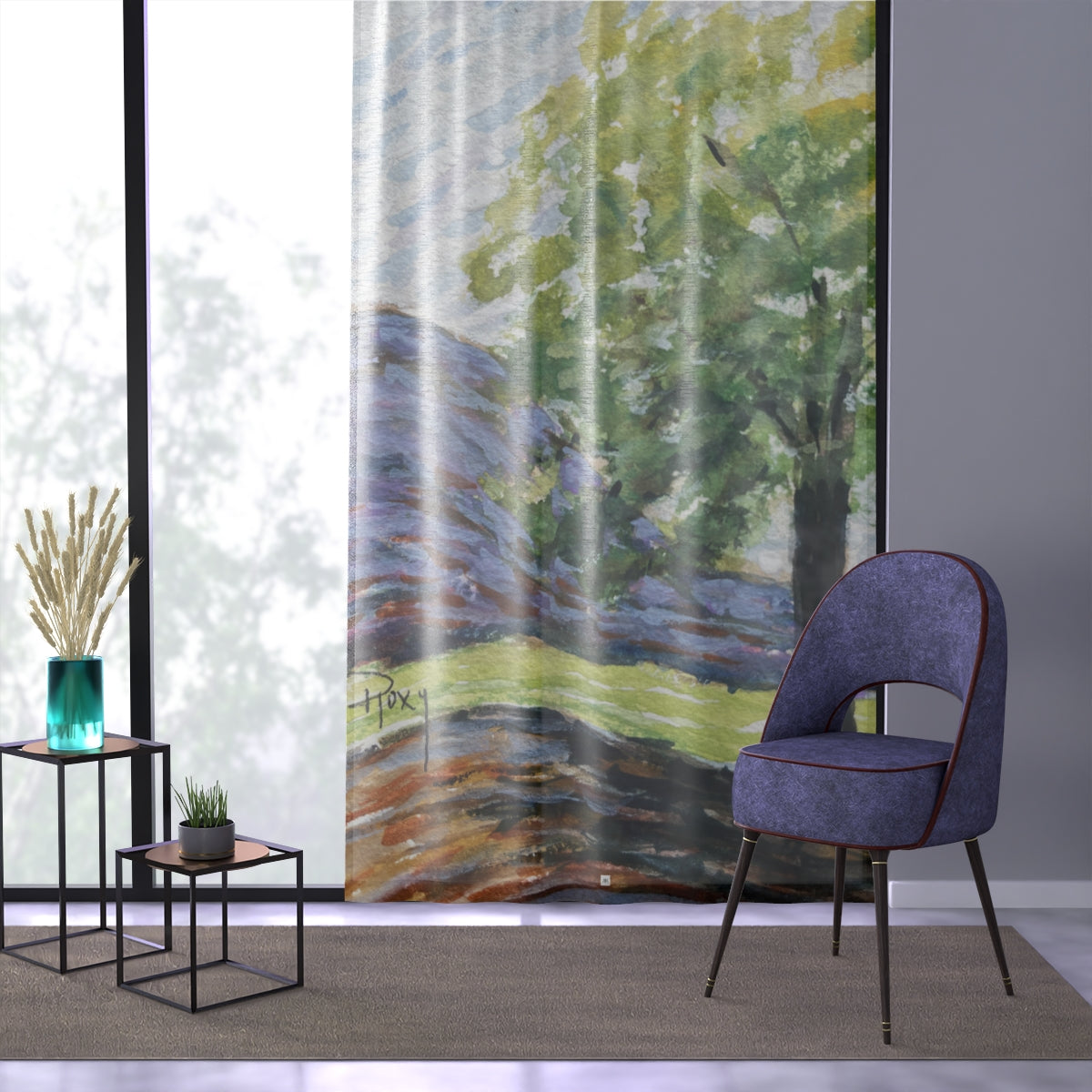 Rideau de fenêtre transparent avec arbre impressionniste coloré, 84 x 50 pouces