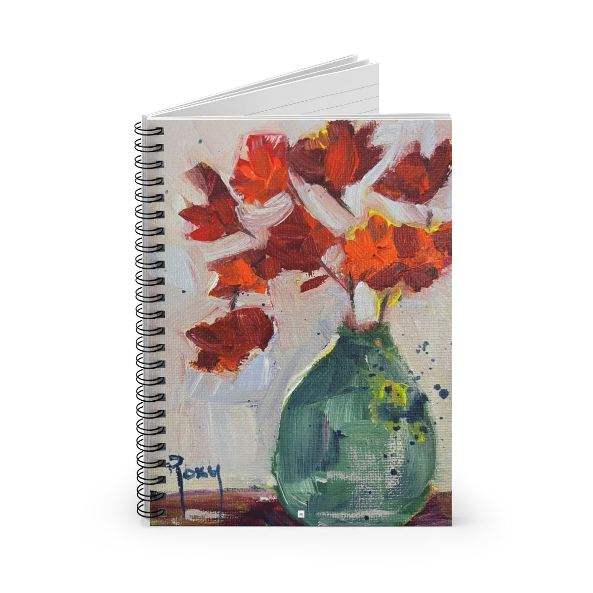 Maple Leaves in a Teal Vase Spiral Notebook
