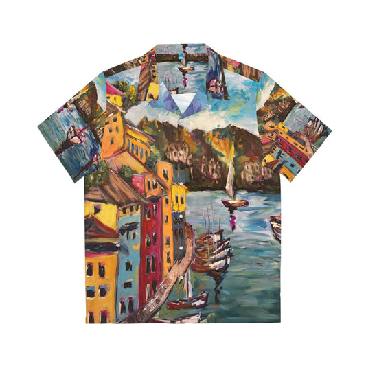 Portofino Harbour Italia Original Seascape Camisa hawaiana para hombre