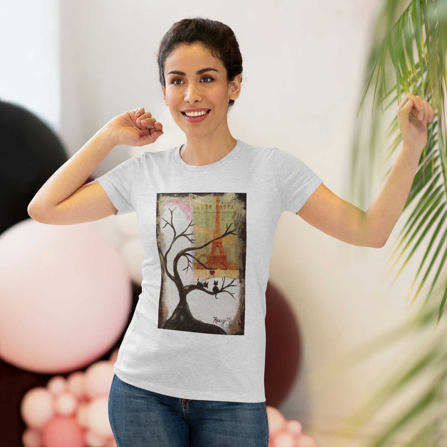 Même les chats aiment Paris Whimsical Tee-shirt Triblend ajusté pour femmes