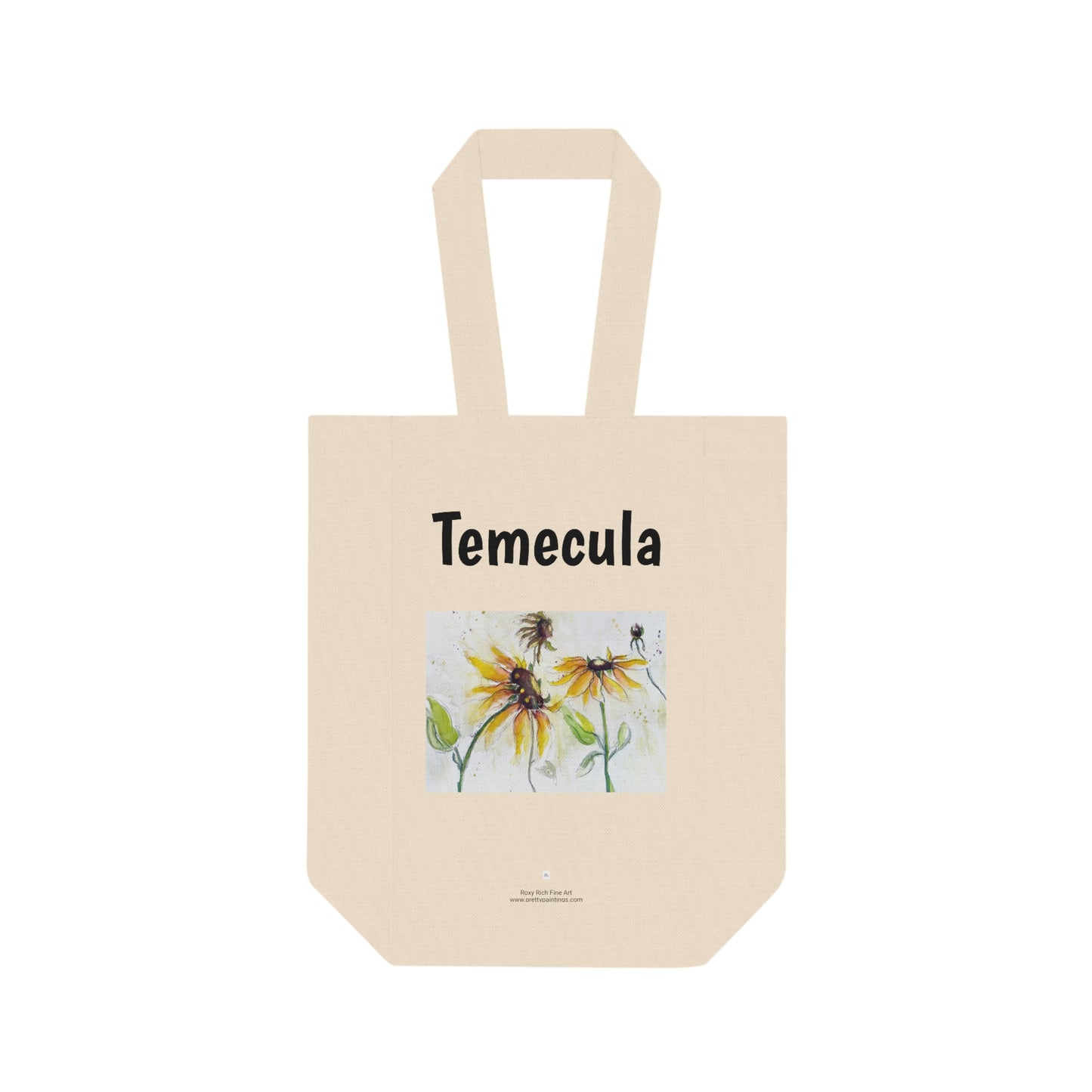 Temecula Double Wine Tote Bag featuring "Autumn Sunflowers" painting
