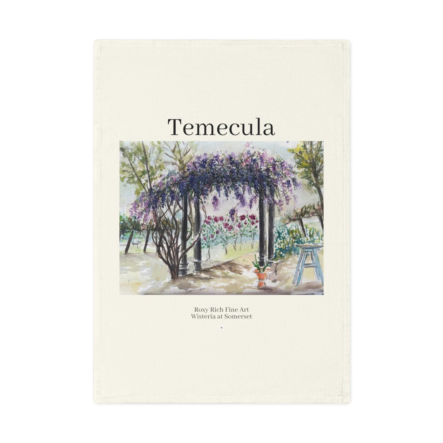 Temecula "Wisteria at Somerset" Loose Watercolor Organic Vegan Cotton Tea Towel