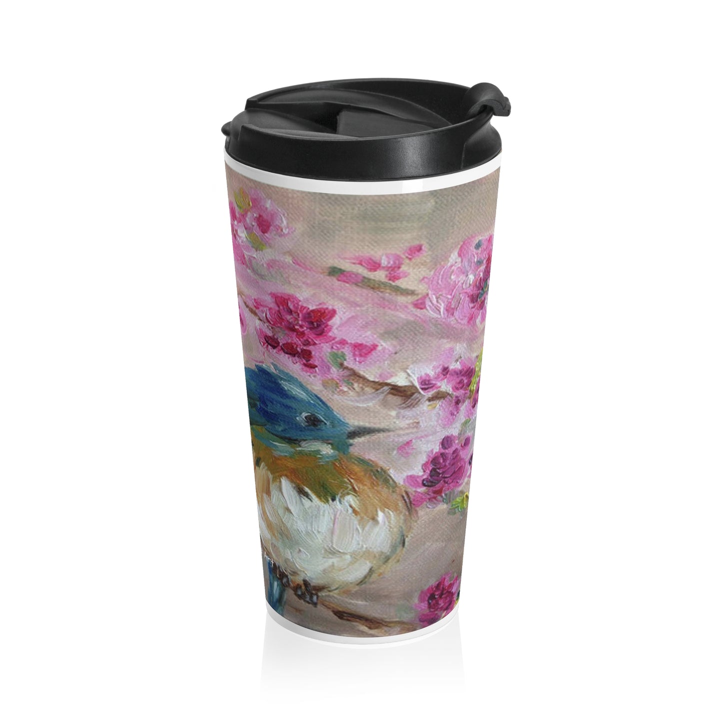 Bluebird Perched on Cherry Blossoms Branch Stainless Steel Travel Mug