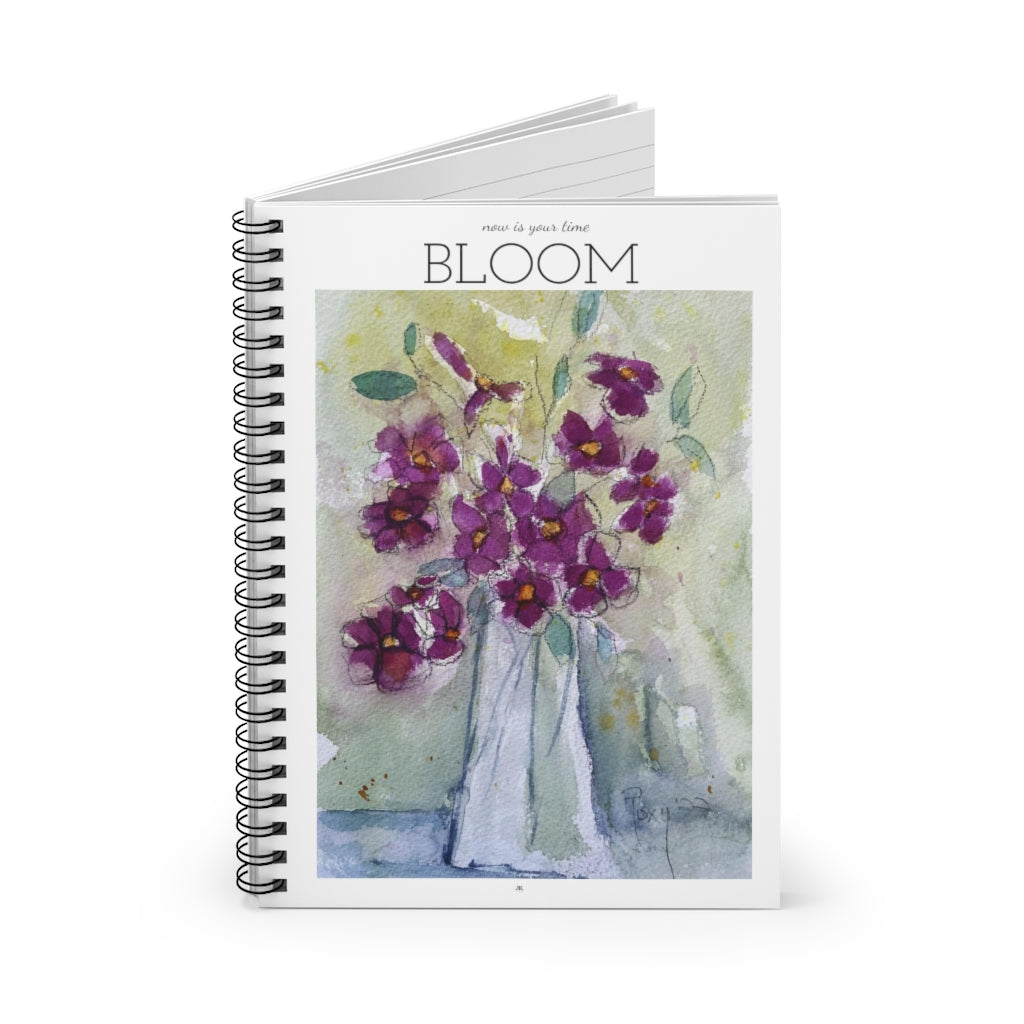 Bloom citation inspirante et fleurs sauvages roses florales en vrac Cahier à spirale