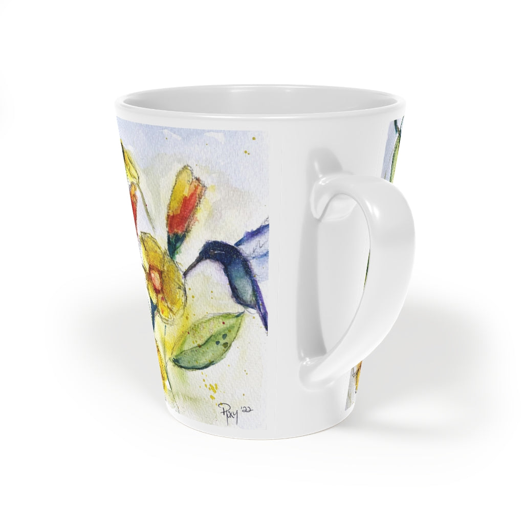 Blue Hummingbird with Yellow Tube Flowers  Latte Mug, 12oz