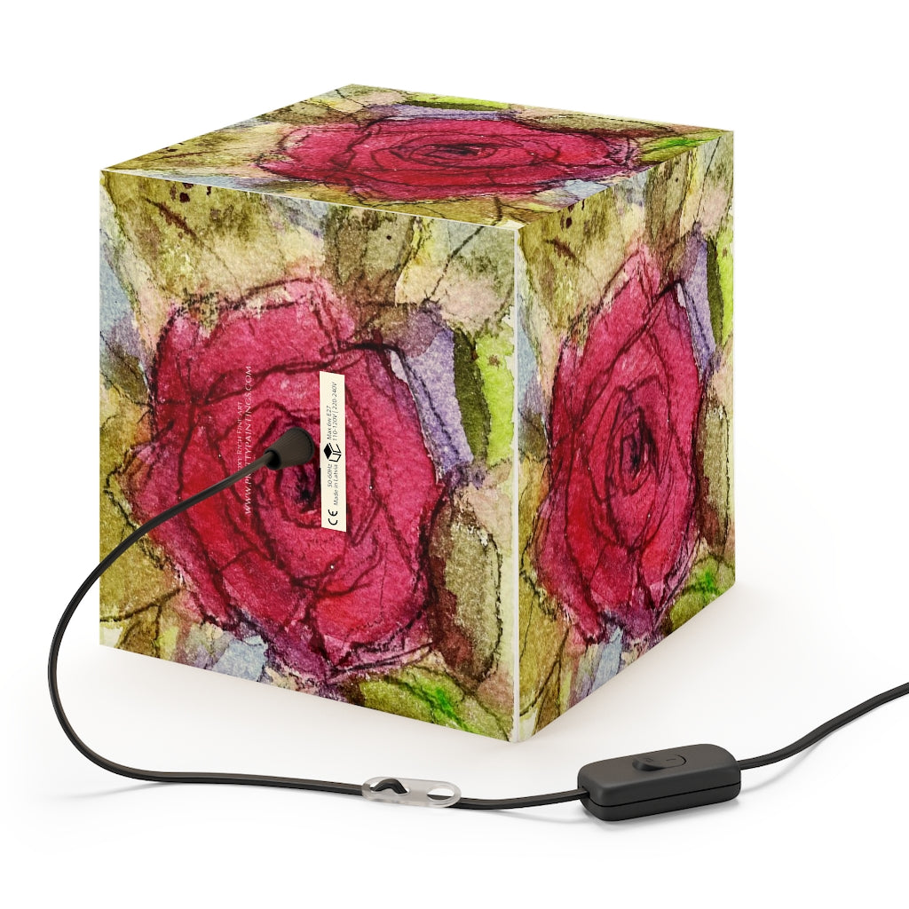 "Fluffy Red Rose" Cube Lamp