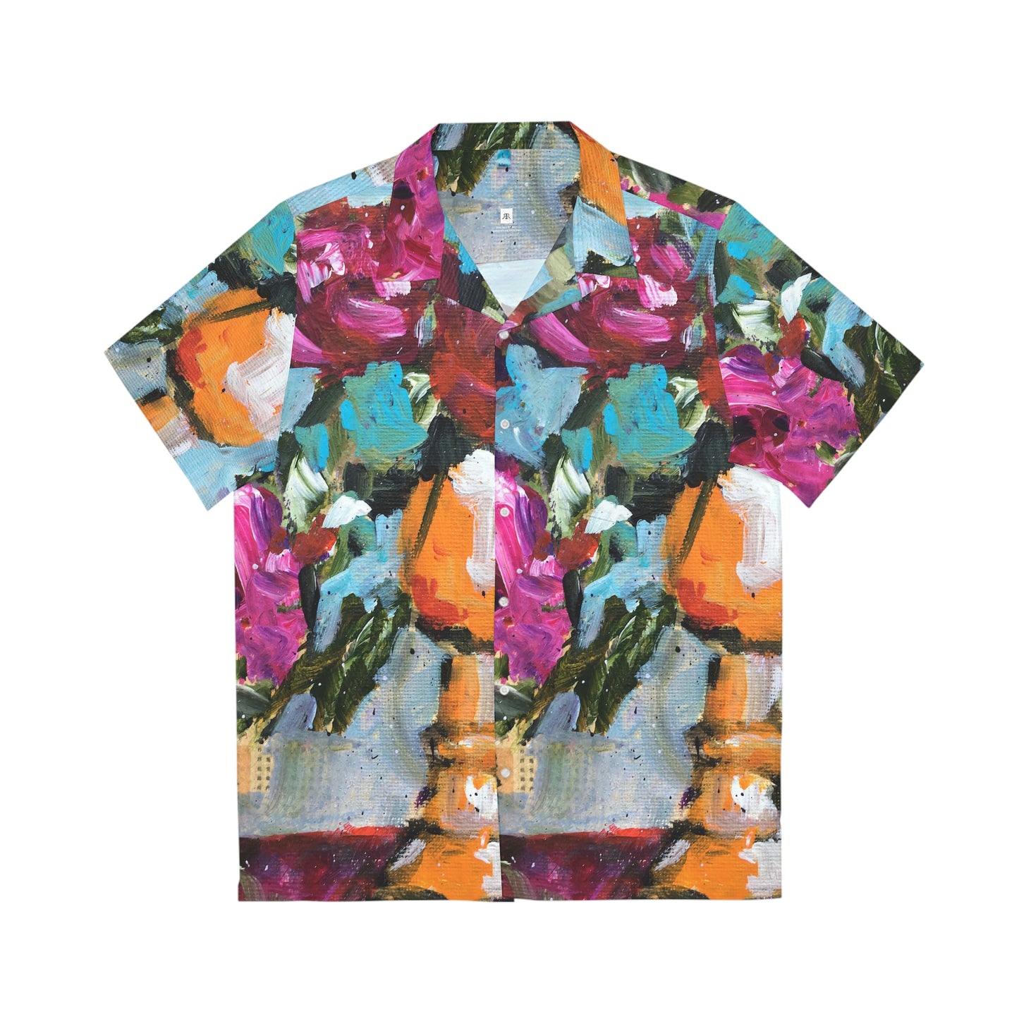 Rosas en una copa naranja Original Art Flowers Camisa hawaiana para hombre