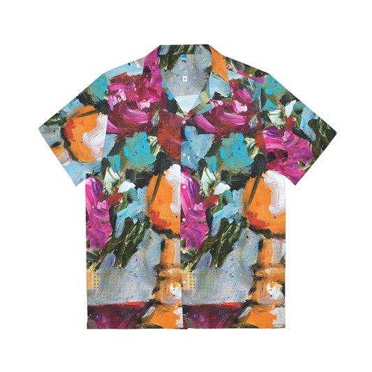 Roses dans un gobelet orange Original Art Flowers Chemise hawaïenne pour hommes