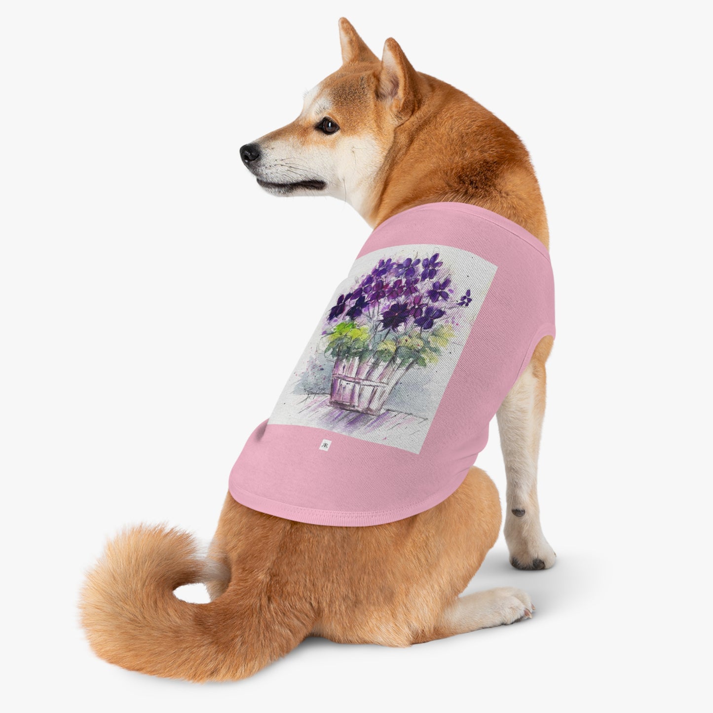 Camiseta sin mangas para perro con geranios de hiedra morada