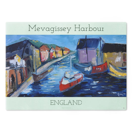 Mevagissey Harbour Glass Cutting Board