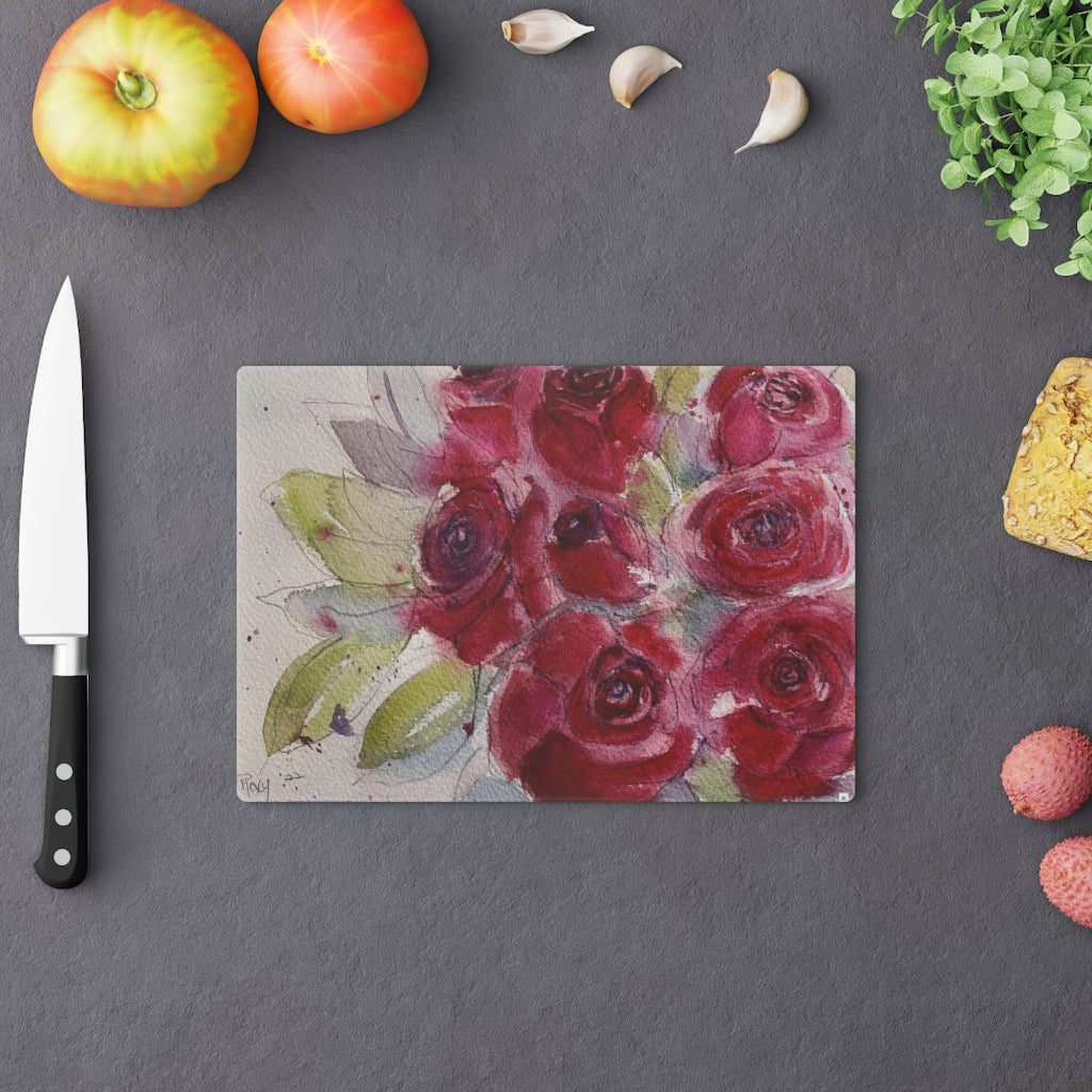 Red Roses Glass Cutting Board