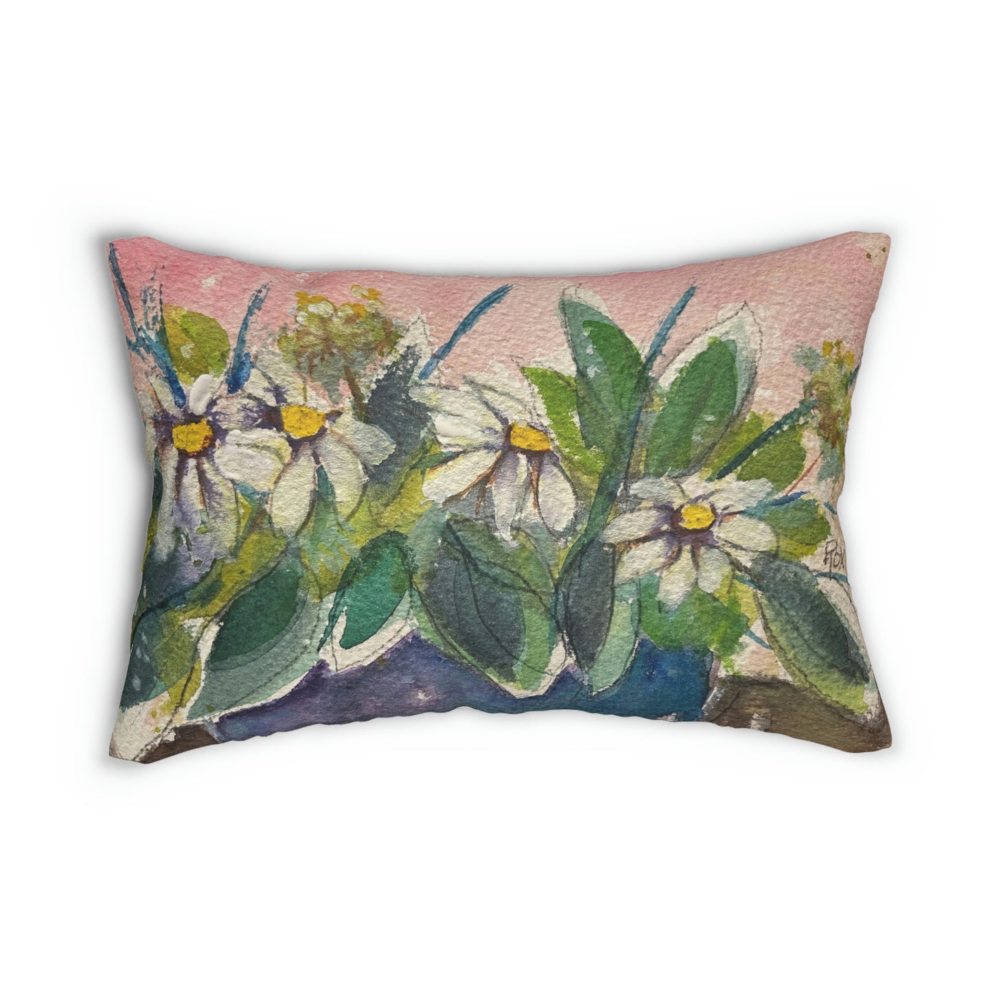 Temecula Lumbar Pillow featuring "Daisies on the Table" Roxy Rich Fine Art and "Temecula"