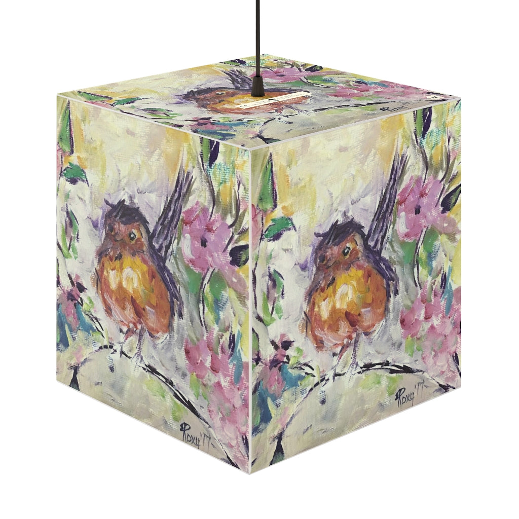 Robin in Cherry Blossom Tree Cube Lamp