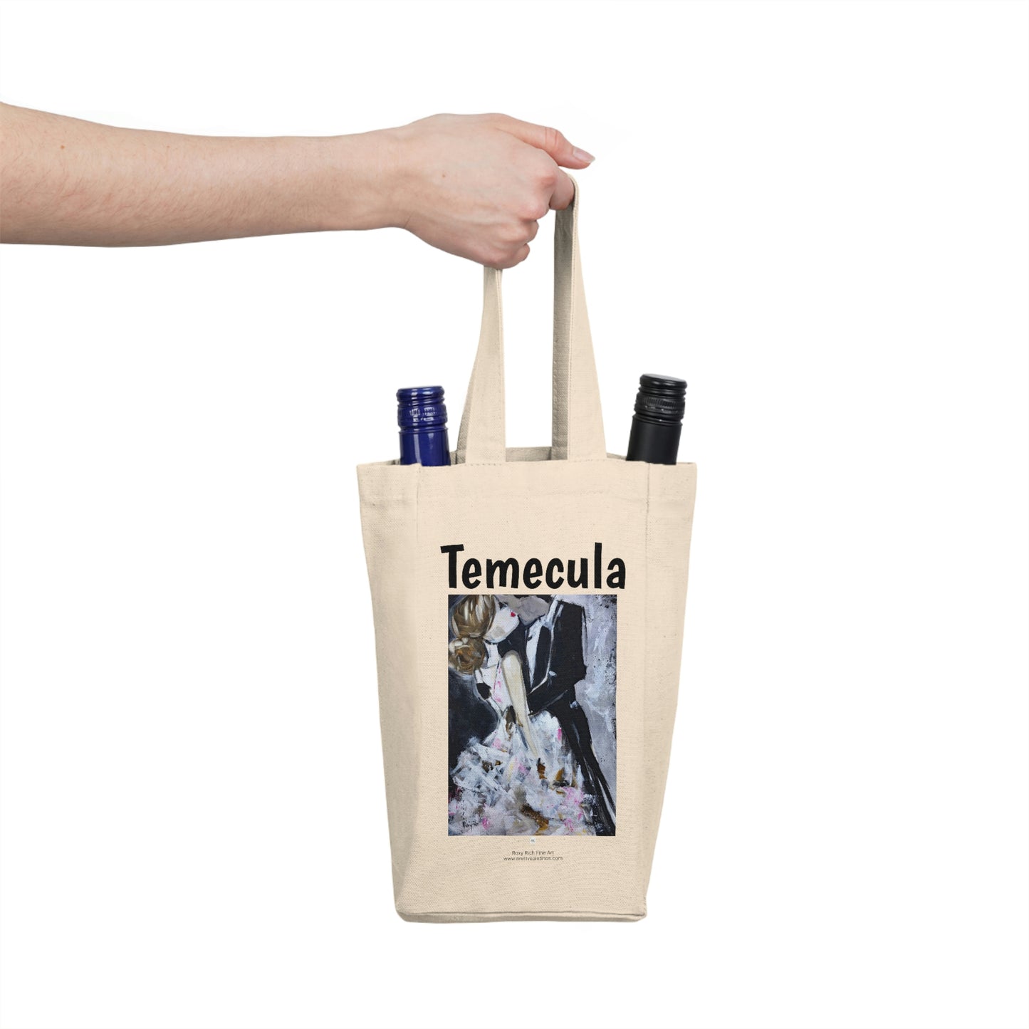 Temecula Double Wine Tote Bag featuring "Love" painting  Wedding Couple Kissing