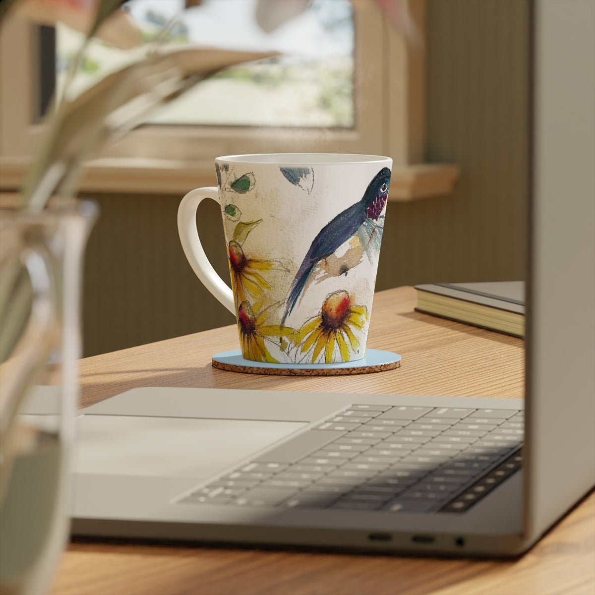 Taza de café con leche Happy Hummingbird, 12 oz