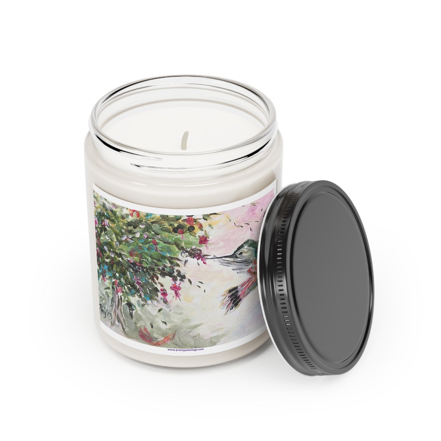 Hummingbird with Fuchsias Loose Floral Watercolor Candle