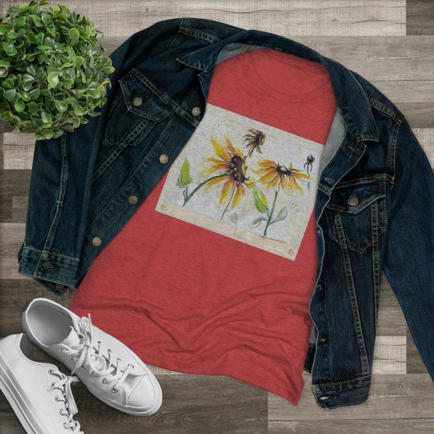 Camiseta Triblend ajustada para mujer con girasoles de otoño