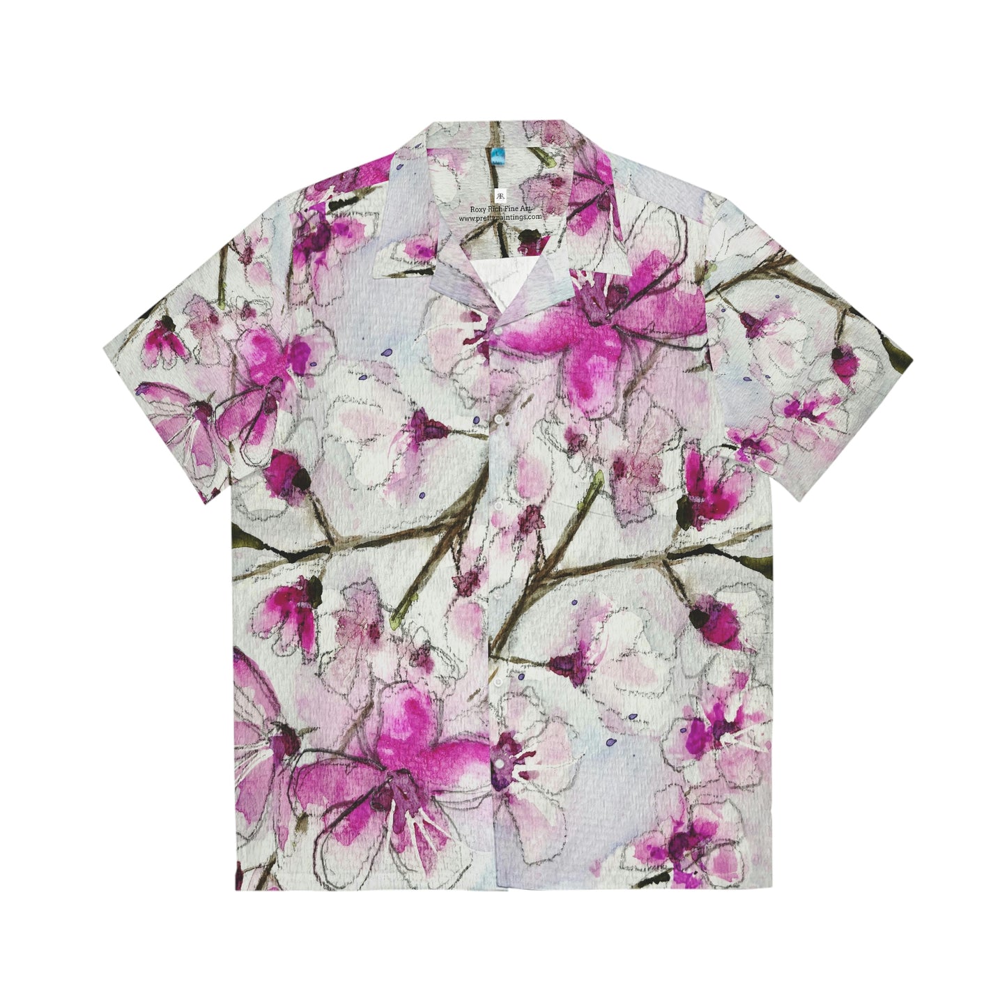 Cherry Blossoms Original Loose Floral Watercolor Painting Men's Hawaiian Shirt