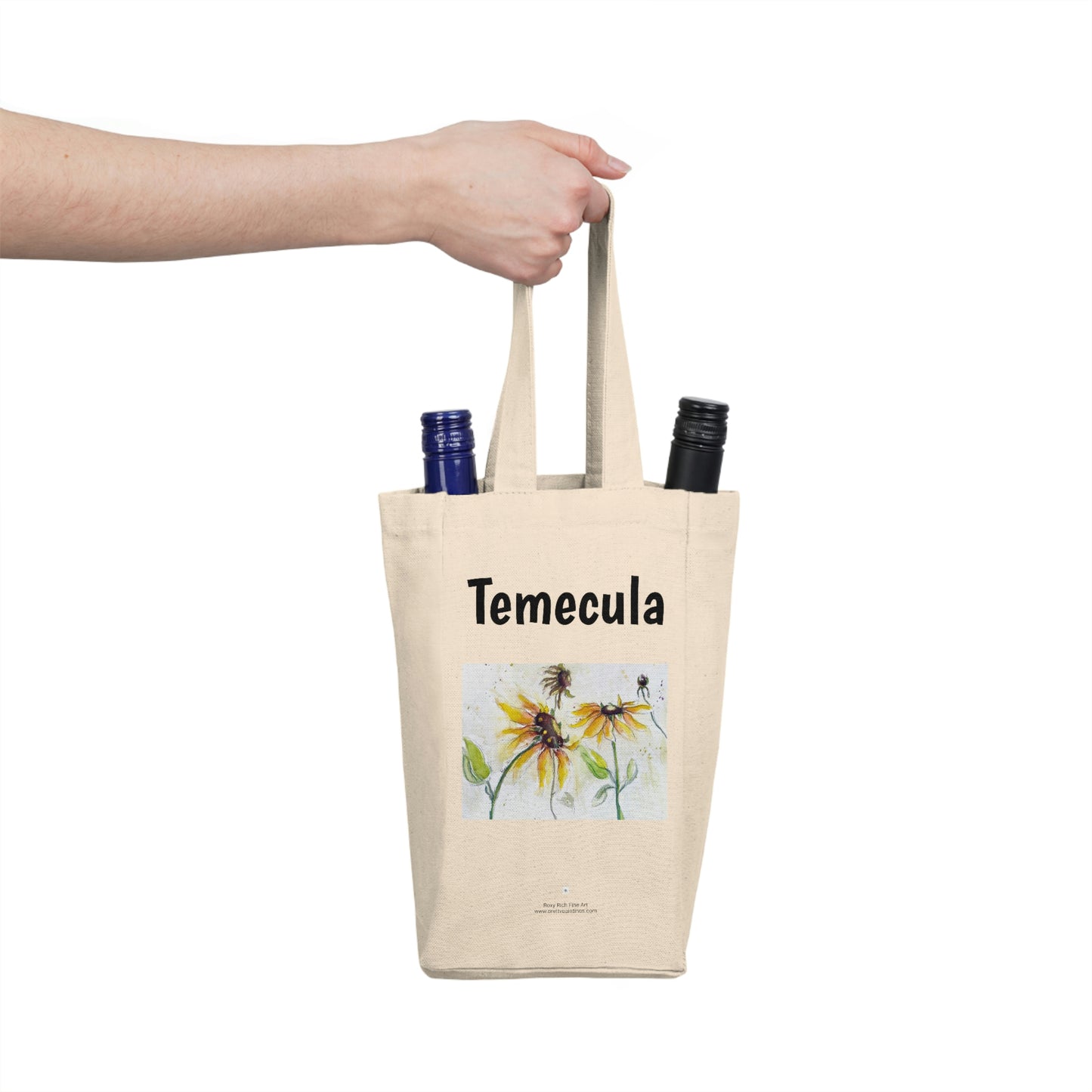Temecula Double Wine Tote Bag featuring "Autumn Sunflowers" painting