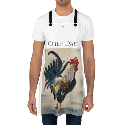 Pintura original del gallo Chef Dad impresa en blanco Delantal