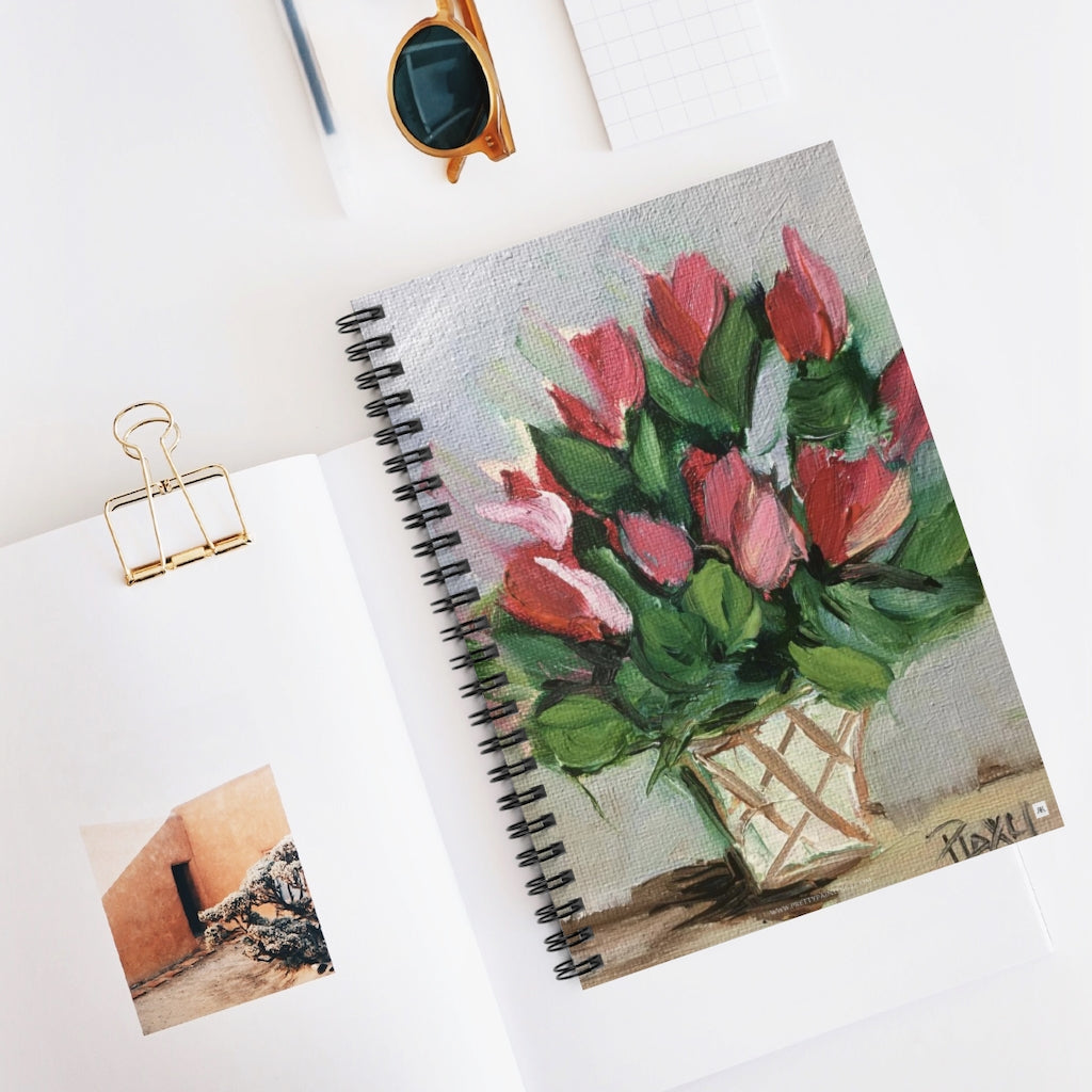 "Cyclamens" Flowers in a Basket Spiral Notebook