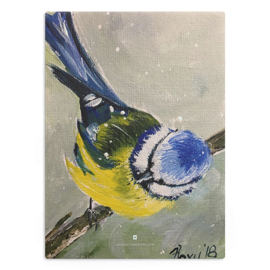 Blue Tit in Snow Glass Cutting Board