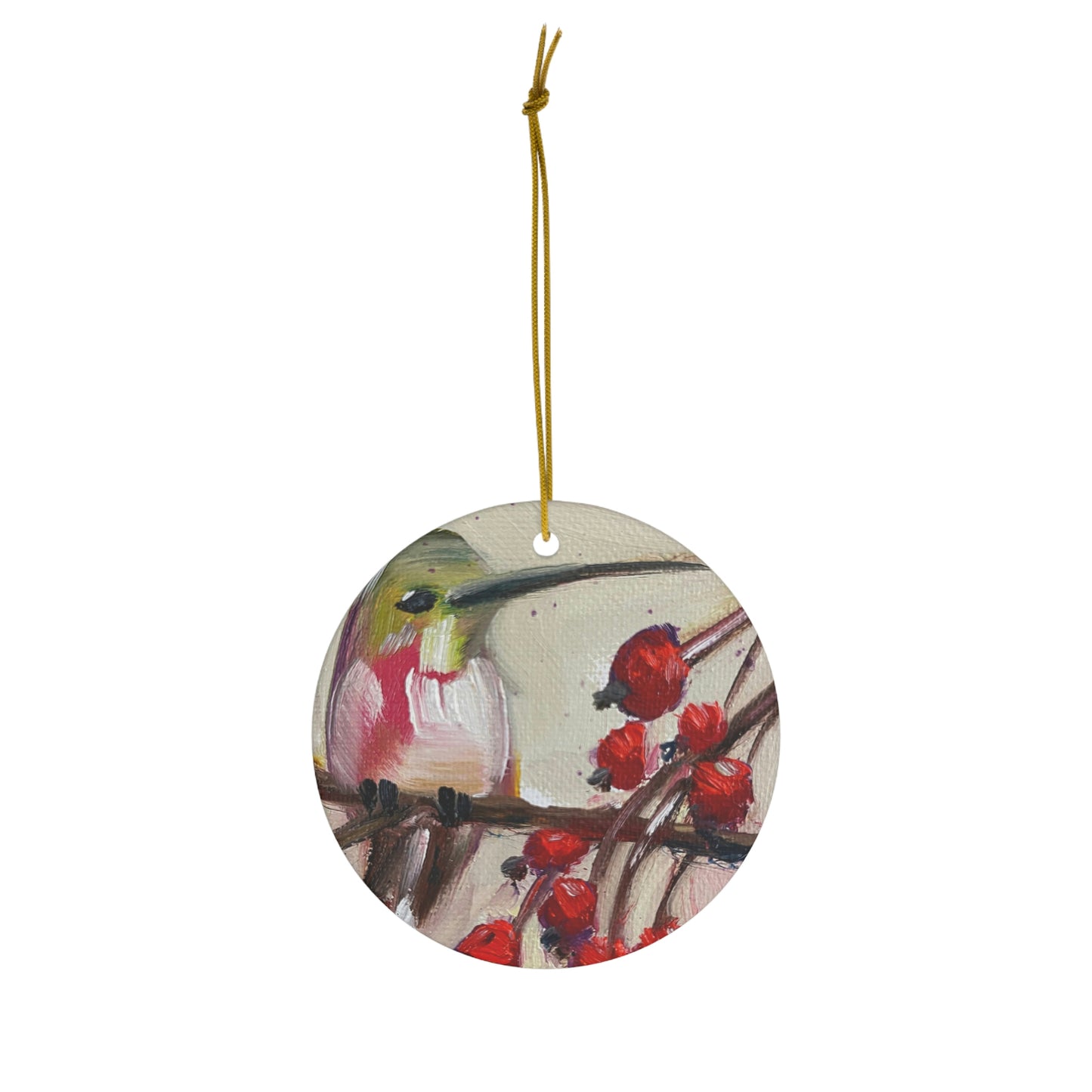Hummingbird with Berries Ceramic Ornament