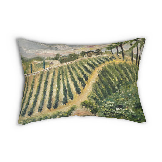 Temecula Lumbar Pillow featuring "Brenda's View at Lorenzi Estate" painting and "Temecula"