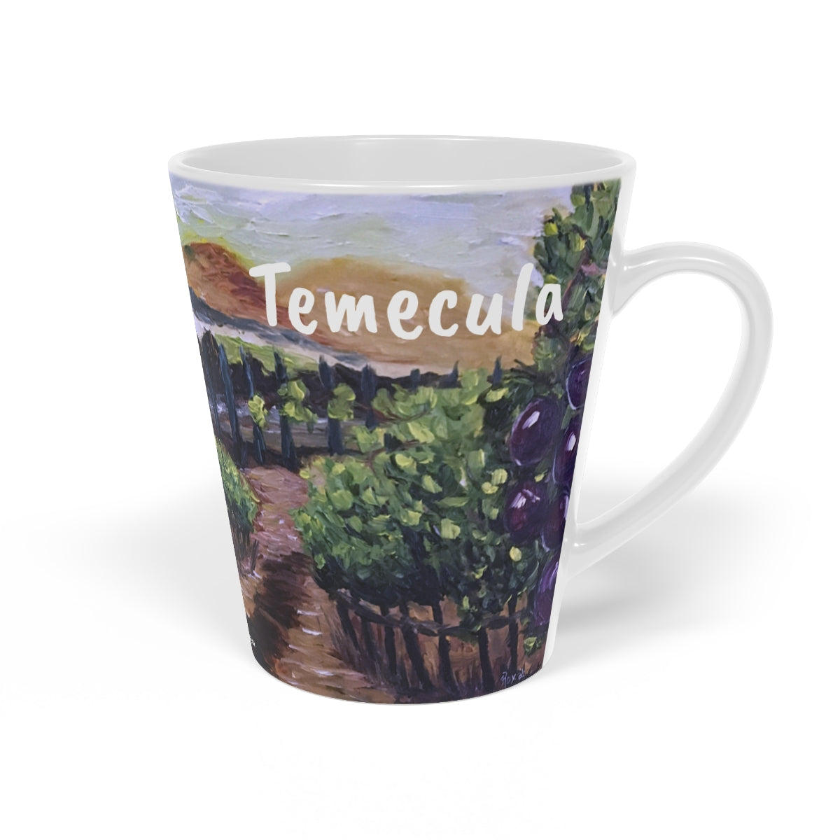 Tasse Temecula Latte, 12 oz avec peinture de vignoble « Afternoon Vines »