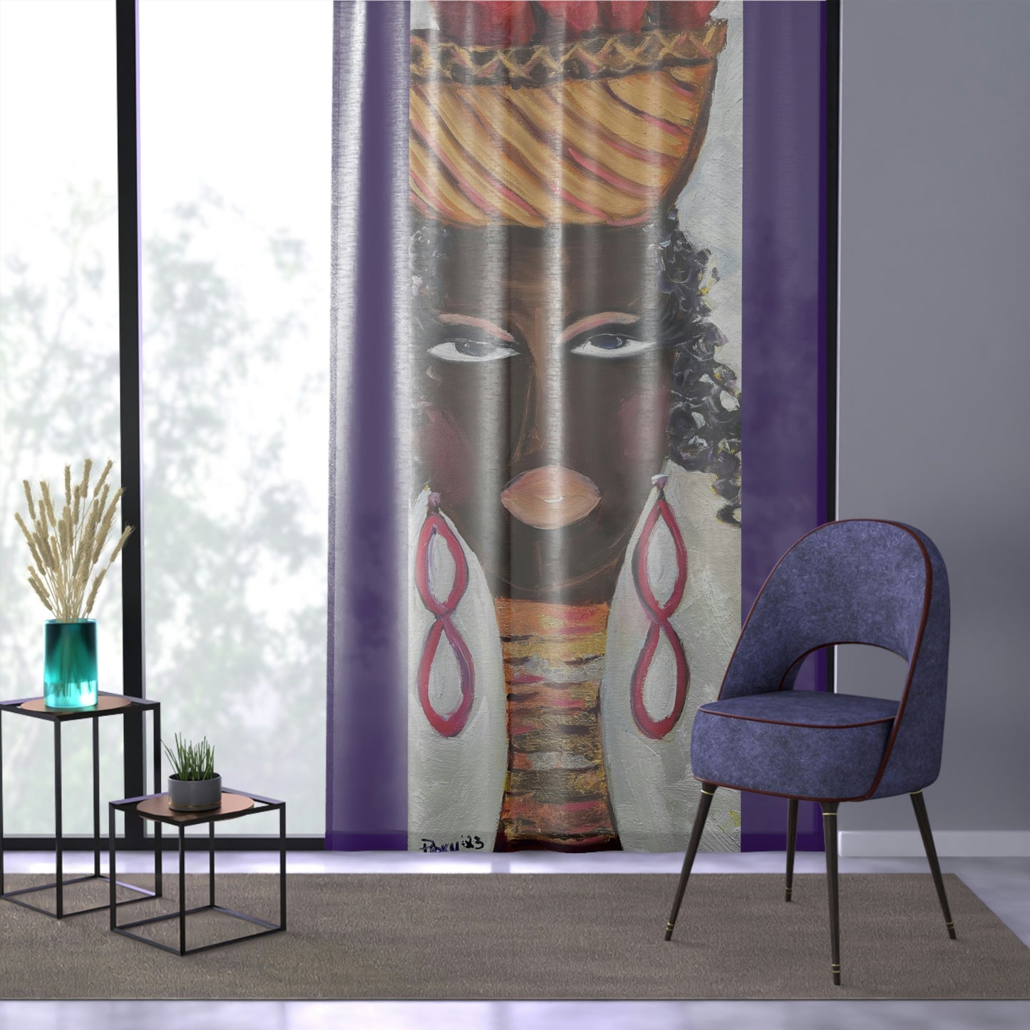 Abana with Purple background 84 x 50 inch Sheer Window Curtain