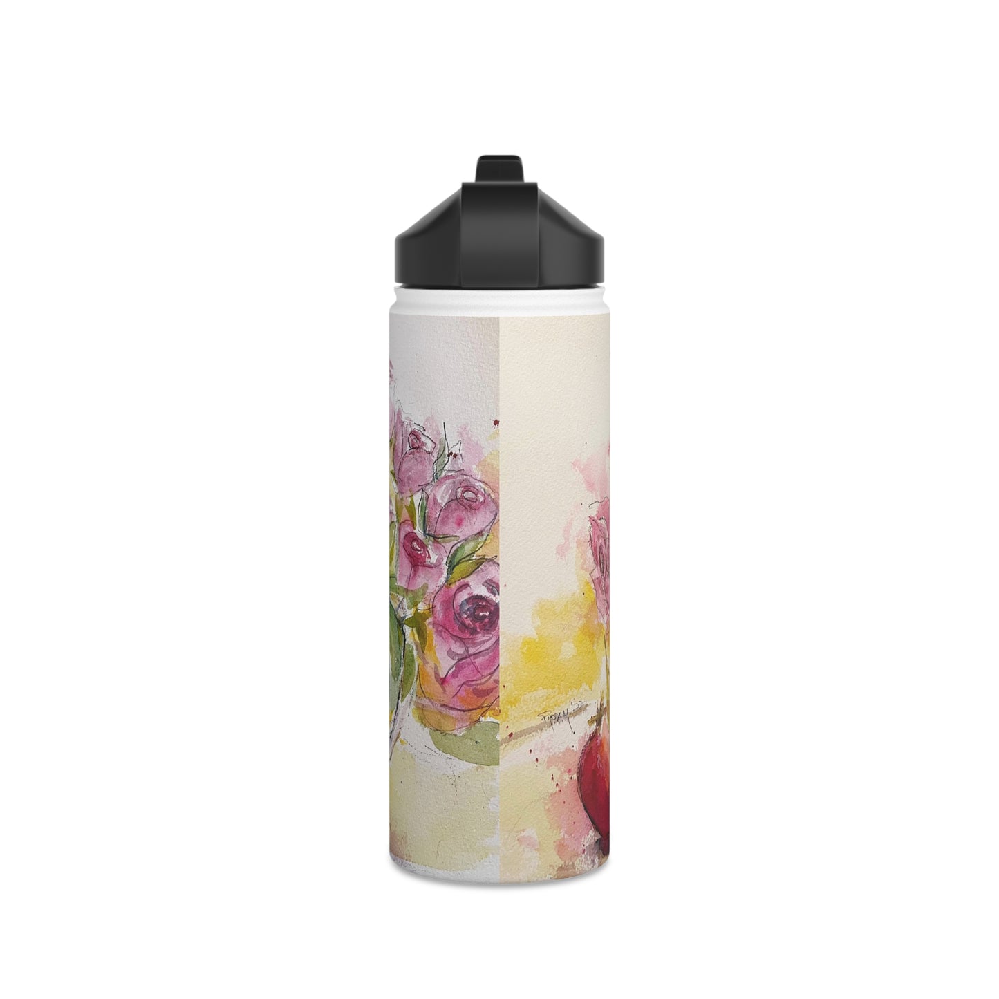 Bouteille d'eau en acier inoxydable roses et grenades, couvercle standard