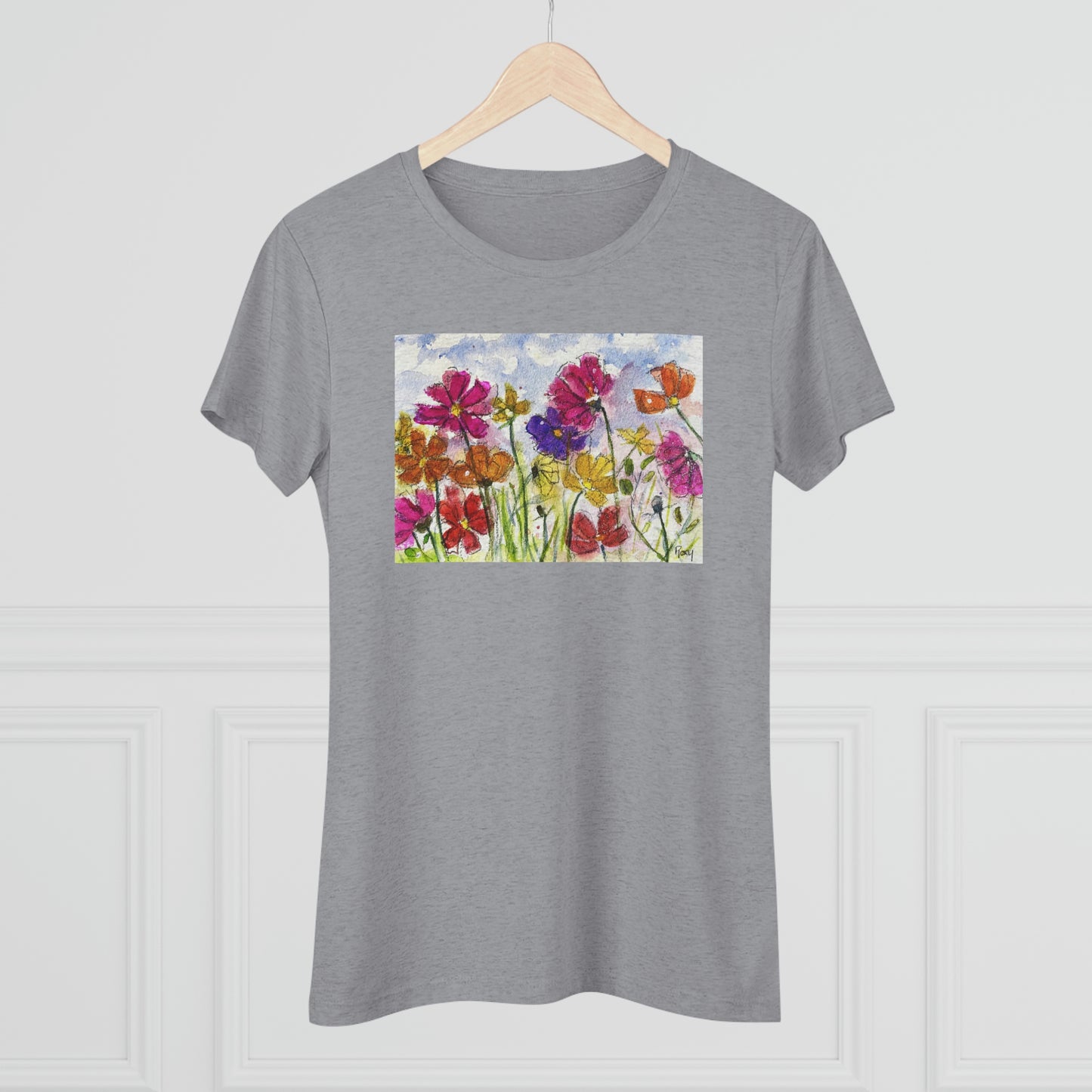 Cosmos Garden (image on front) Women's fitted Triblend Tee  tee shirt