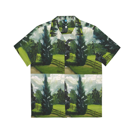 Camisa hawaiana para hombre con paisaje de ciprés