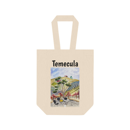 Bolsa de mano doble para vino de Temecula con la pintura "Vista desde el patio en GBV"