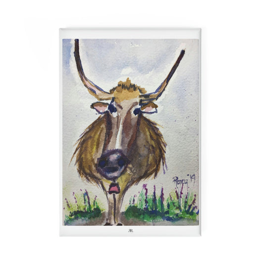 Aimant bouton adorable vache « Lola Longhorn », rectangulaire