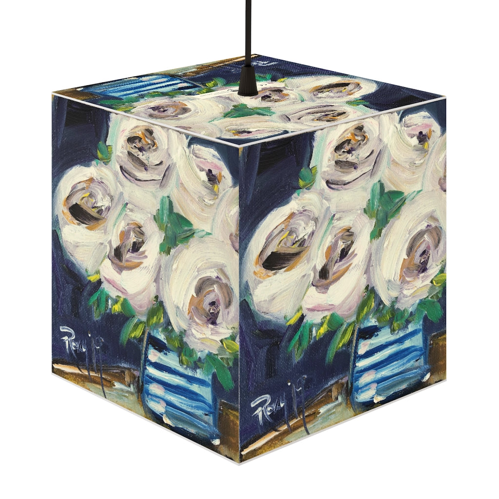 White Roses Painting Cube Lamp