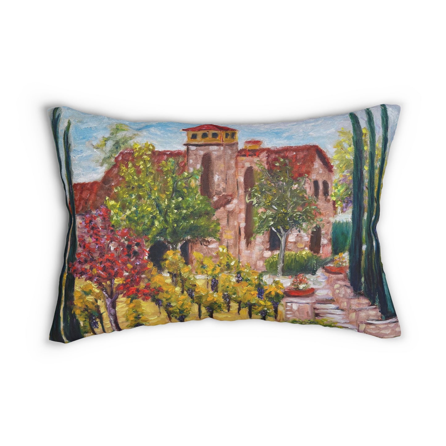 Temecula Lumbar Pillow featuring "Lorimar Winery in Autumn" painting and "Temecula"