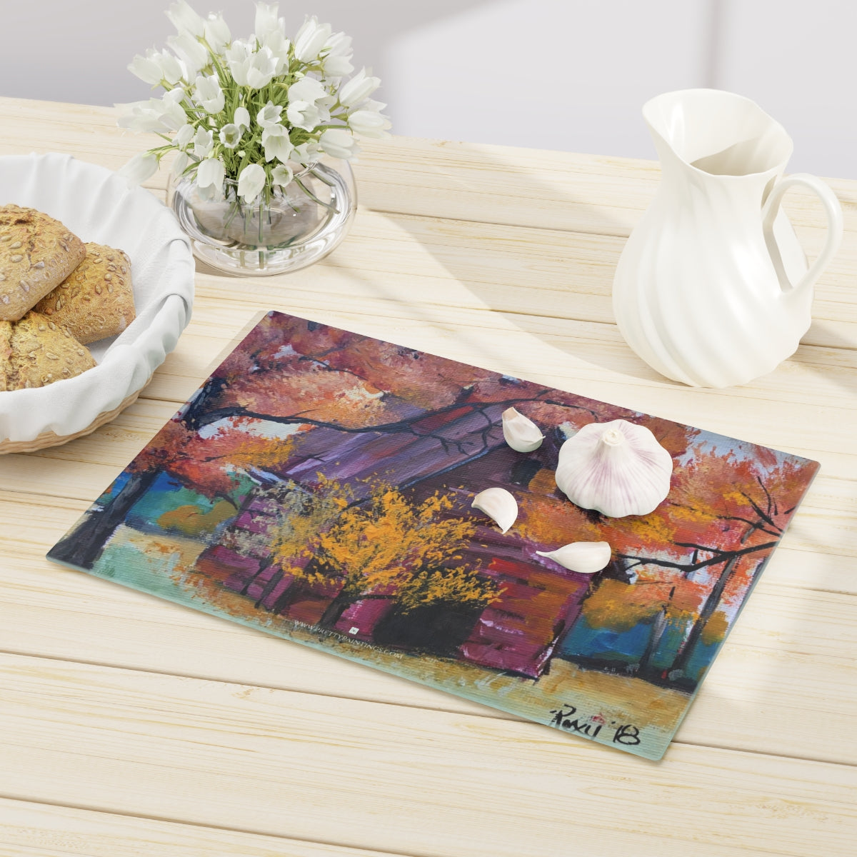 Country Red Barn Glass Cutting Board