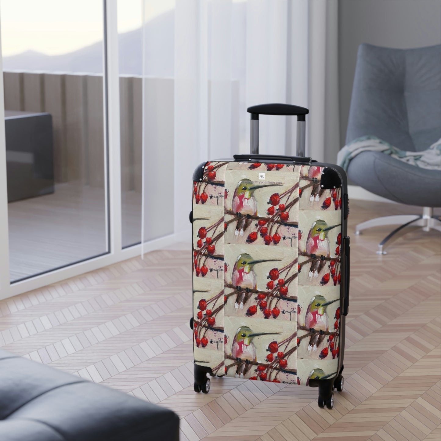 Hummingbird with Berries Patterned Carry on Suitcase (three sizes available)