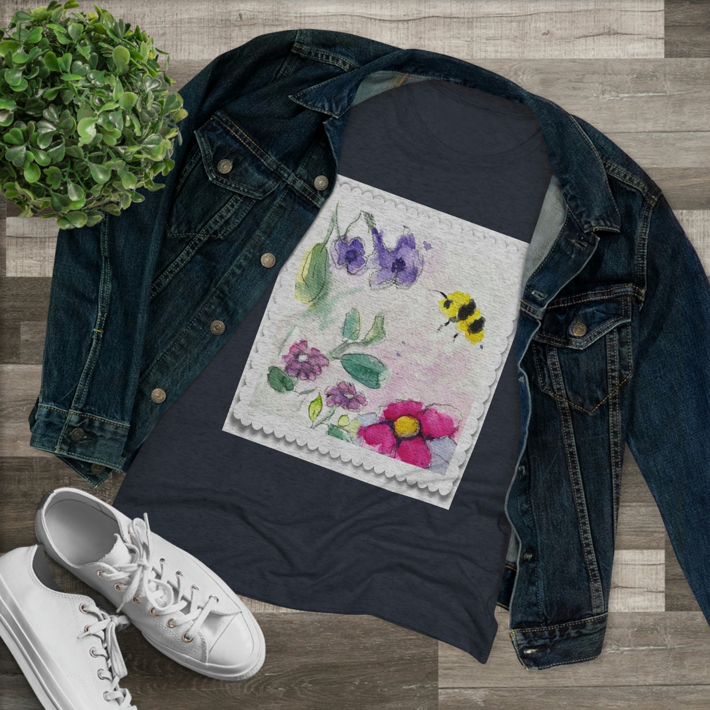 Bumble Bee in the Garden Women's fitted Triblend Tee  tee shirt